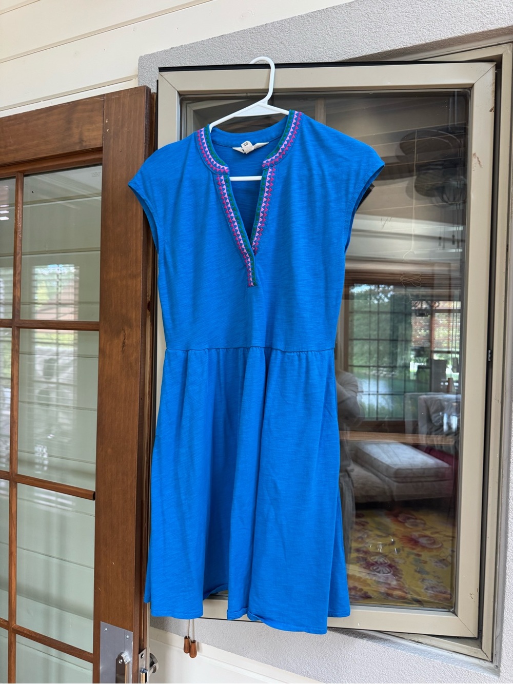 Boden Electric Blue Cap-Sleeve Mini Dress with Pink & Purple Trim